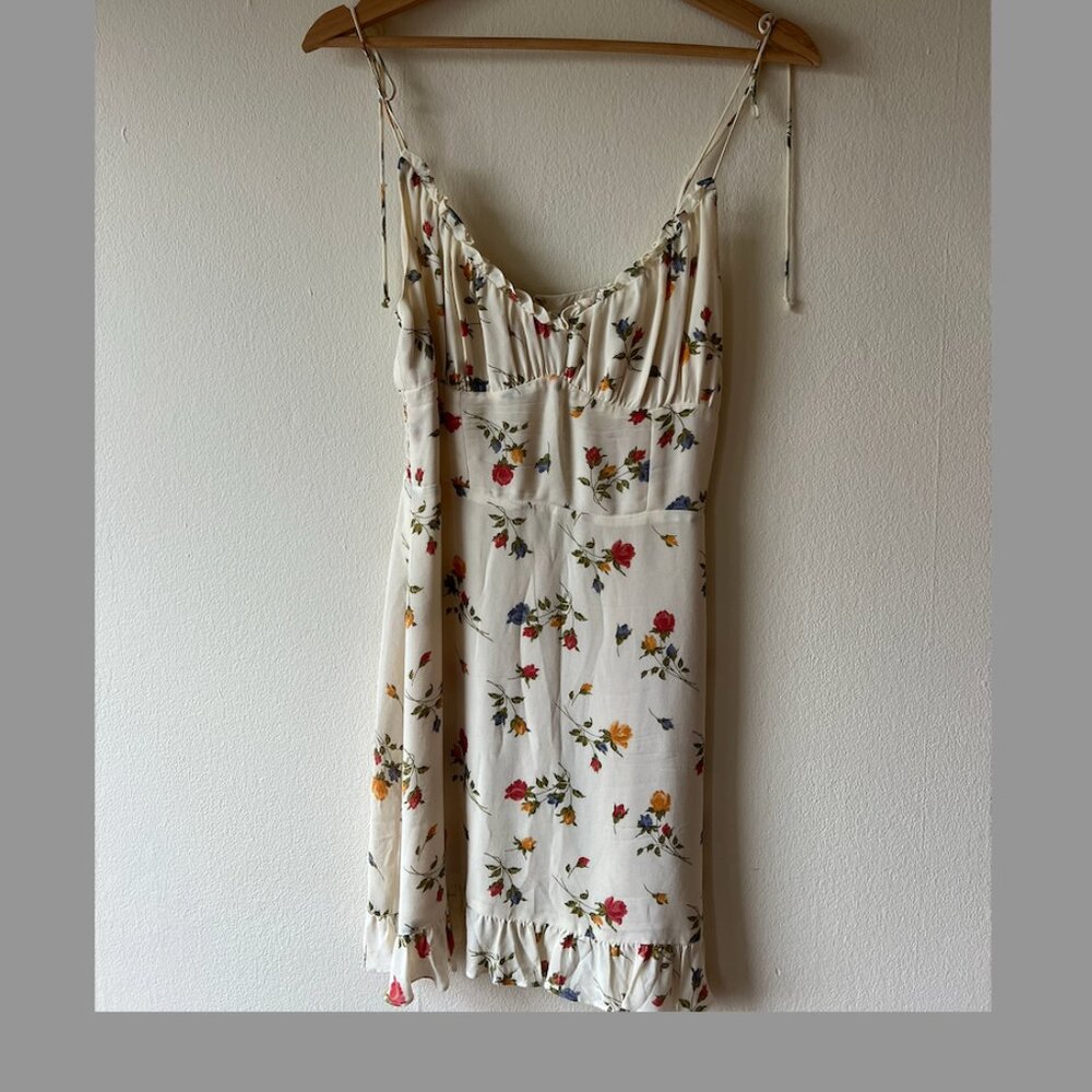 Reformation Esther Ruffled Floral-Print Crepe Mini Dress – Size 4